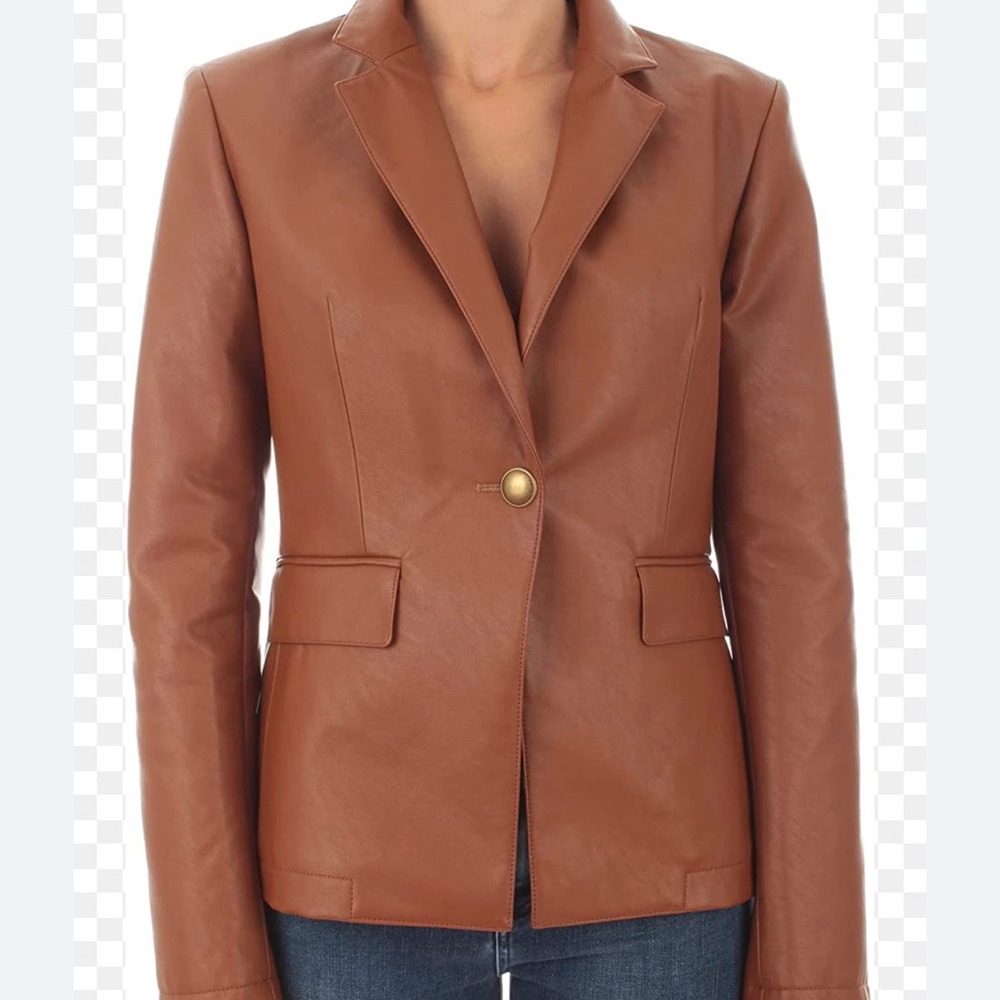 PINKO Gioberto jacket in brown 10 46 faux leather pockets blazer cognac